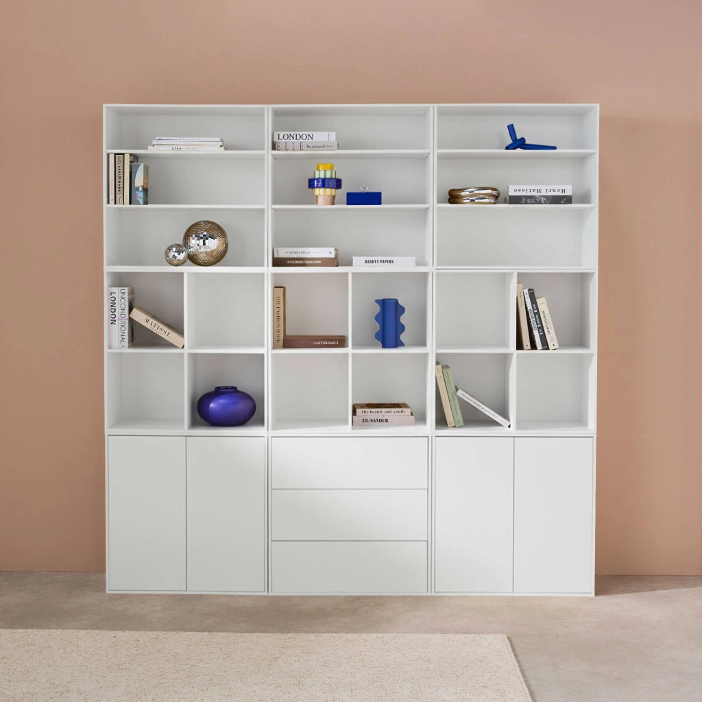 Libreria modulabile decorazione legno 9 elementi, bianco