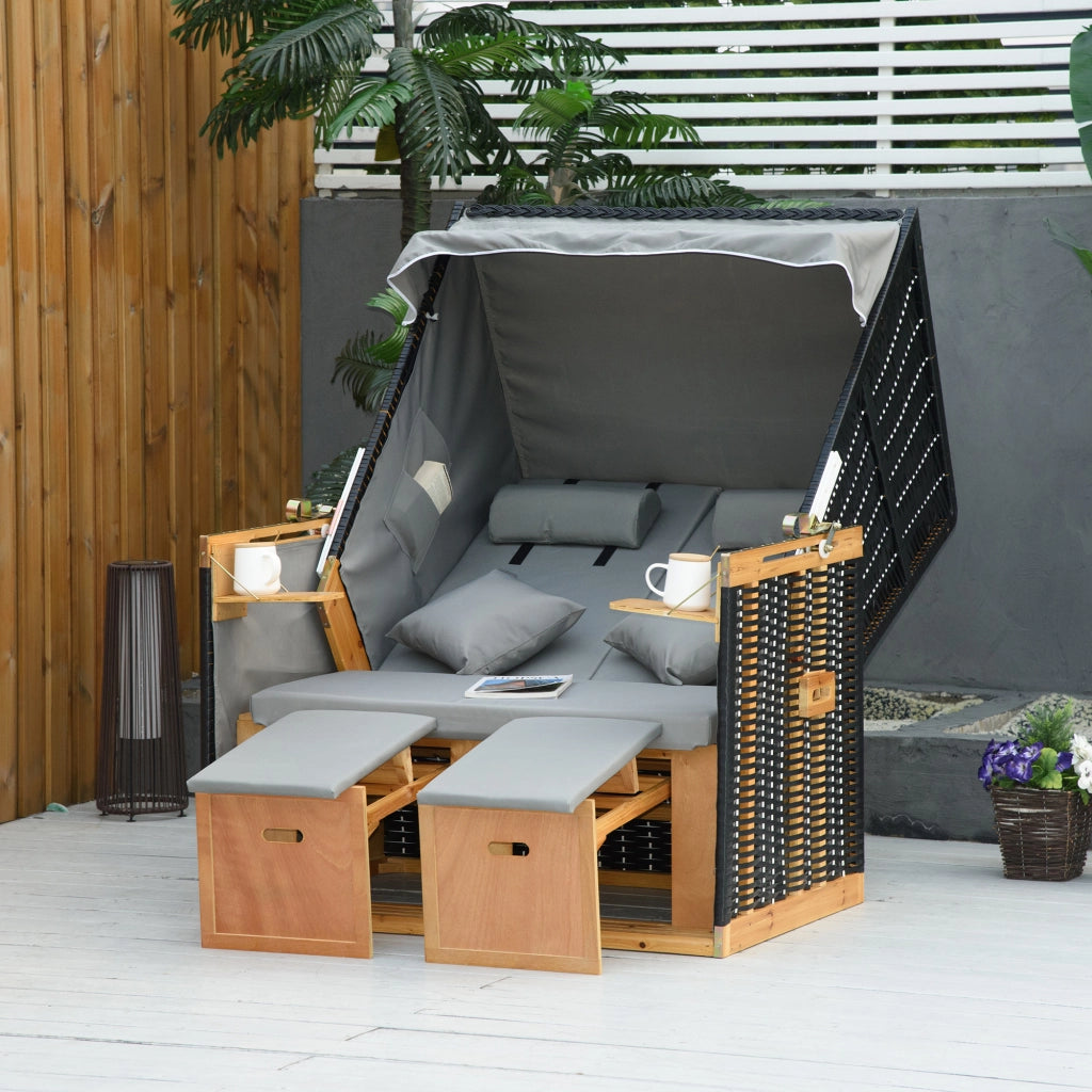 Poltrona da giardino per 2 persone con cuscini ¨C zephmum ¨C polyrattan grigio chiaro 120x80x90 cm