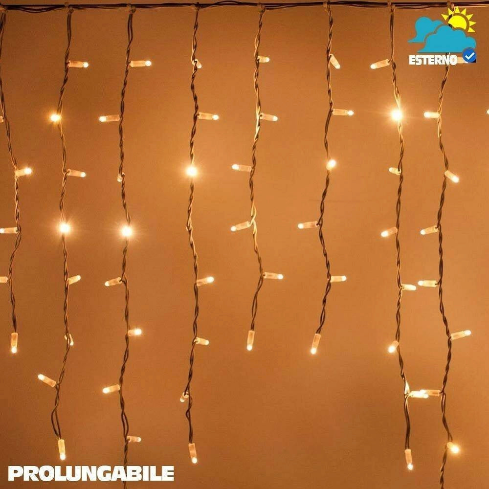 Trade Shop - Tenda Cascata Luminosa Bianco Caldo 250 X 75 Cm Prolungabile Fino A 50mt 126 Led -