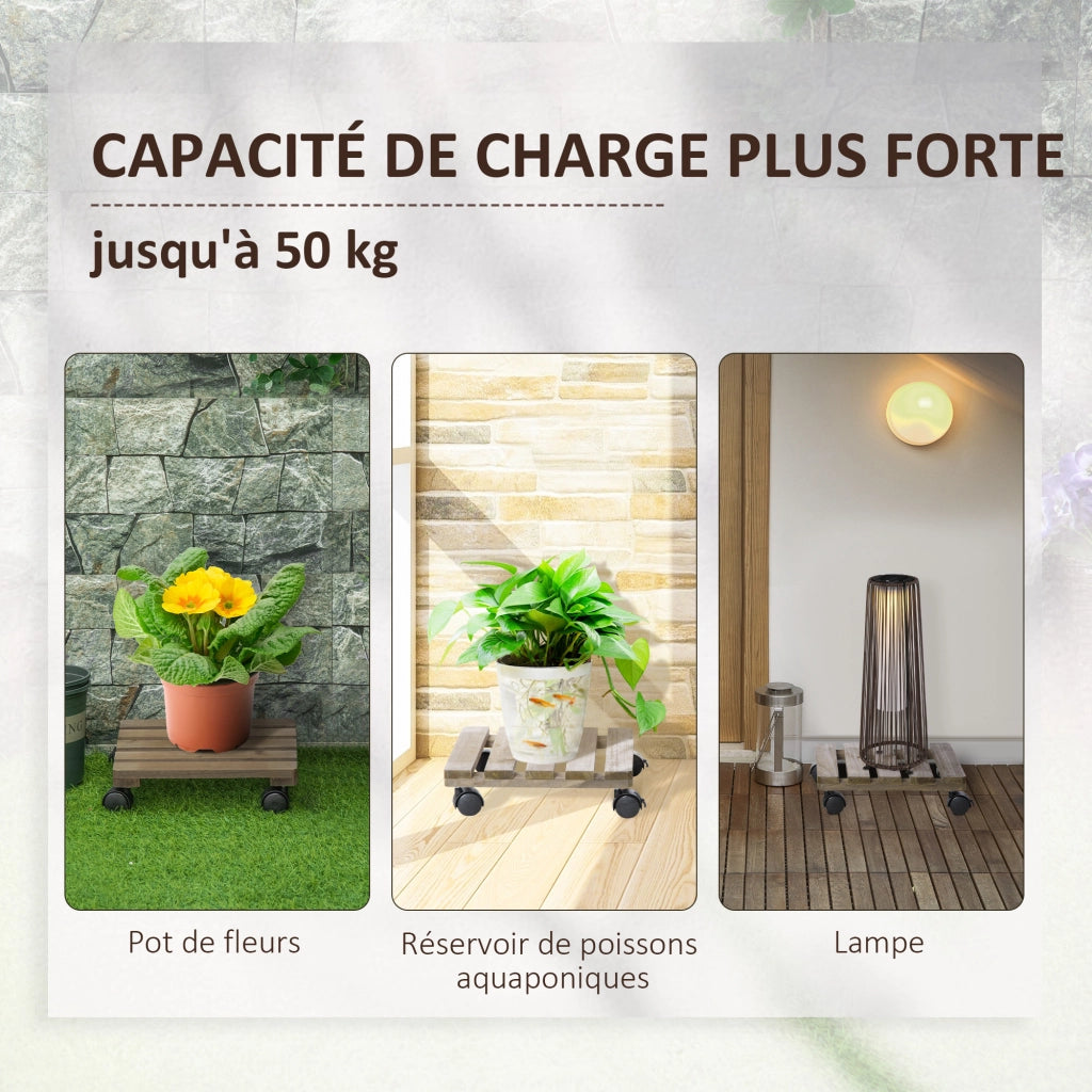 Set 2 Supporti per Piante con Ruote ¨C Xylo ¨C Quadrati per Interno ed Esterno