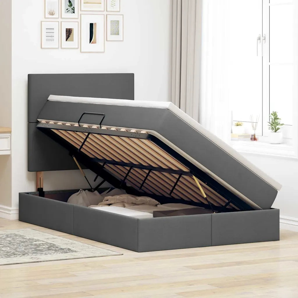 Letto con contenitore e LED con led Grigio scuro 120 x 200 cm