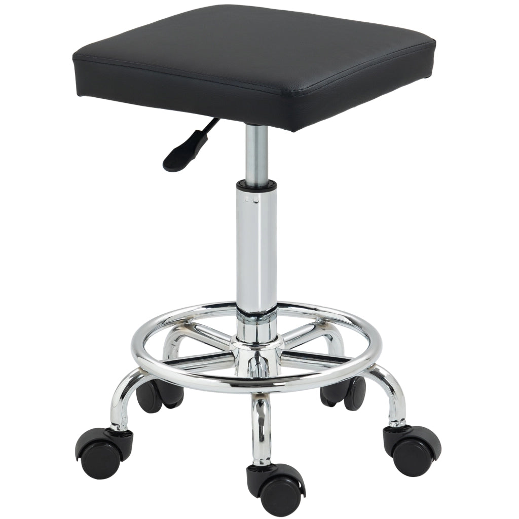 Sgabello Girevole Regolabile con Seduta Imbottita, Poggiapiedi e Ruote ¨C Minimal ¨C Nero 34x34x50-66 cm