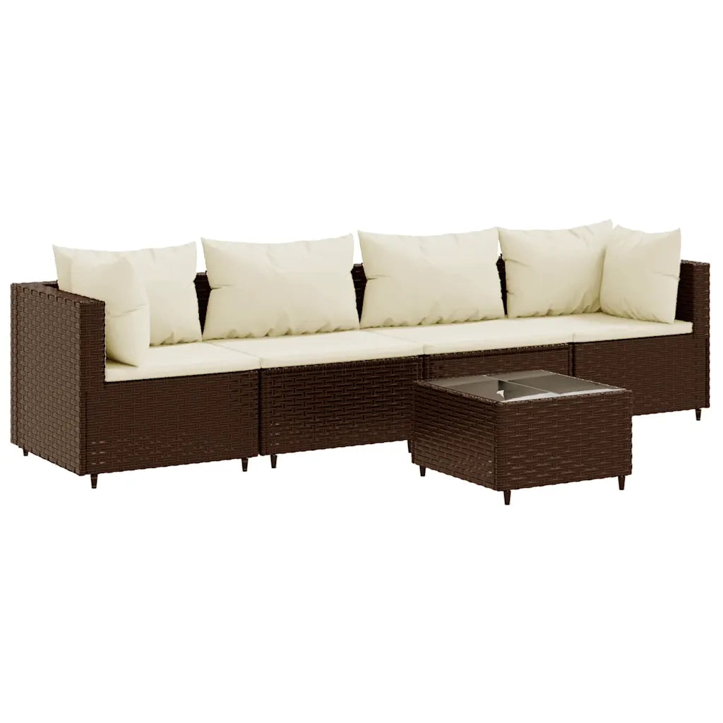 Set Divani da Giardino 5 pz con Cuscini Marrone in Polyrattan 3308009