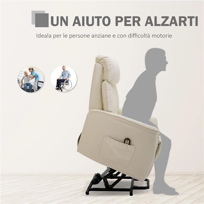 POLTRONA RELAX RECLINABILE CON TELECOMANDO E POGGIAPIEDI COLORE CREMA