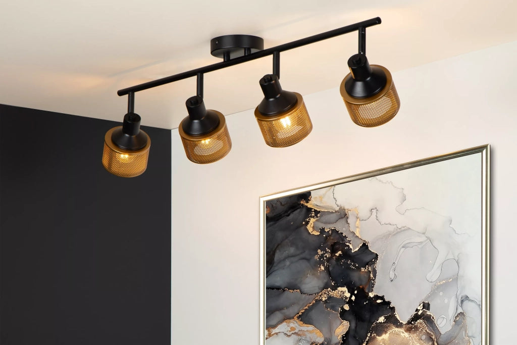 Plafoniera industriale Rafa 4 spot nero oro E14 Lucide