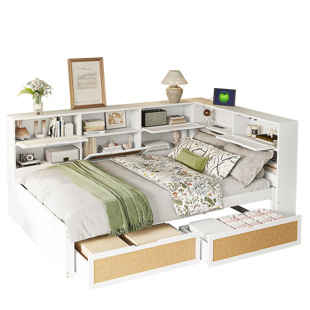 Divano letto legno - Xylo - 140x200 cm cassetti USB bianco
