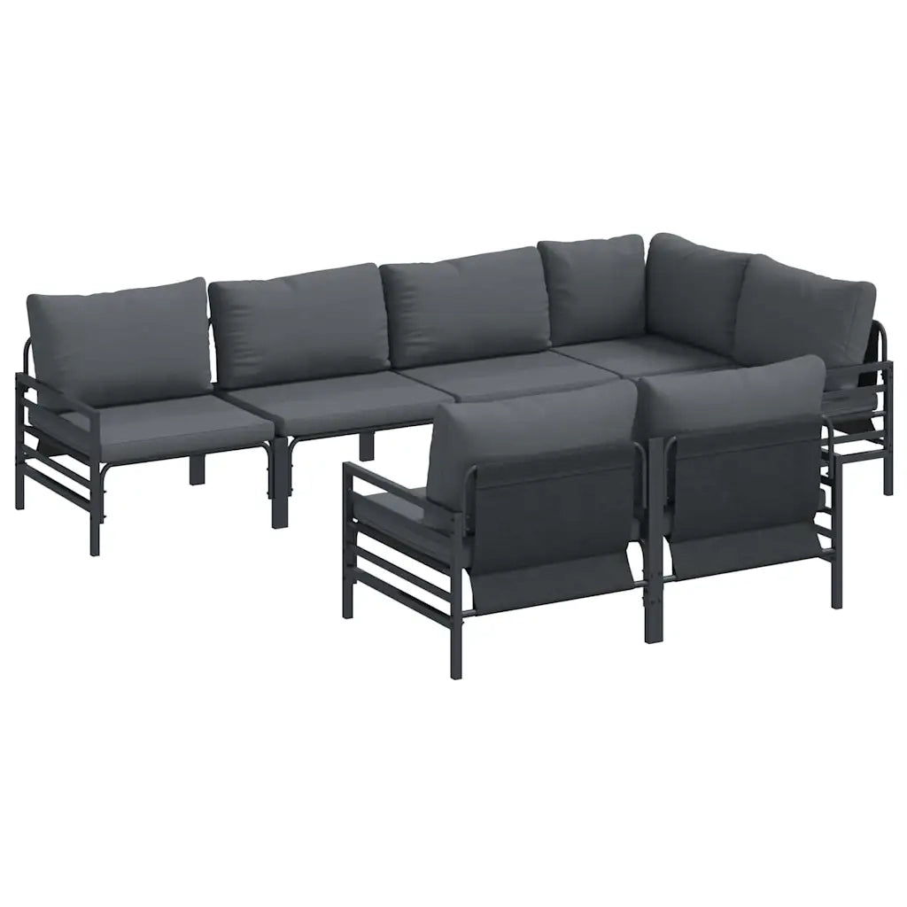Set Divano da Giardino con cuscino 7 pcs Nero Acciaio