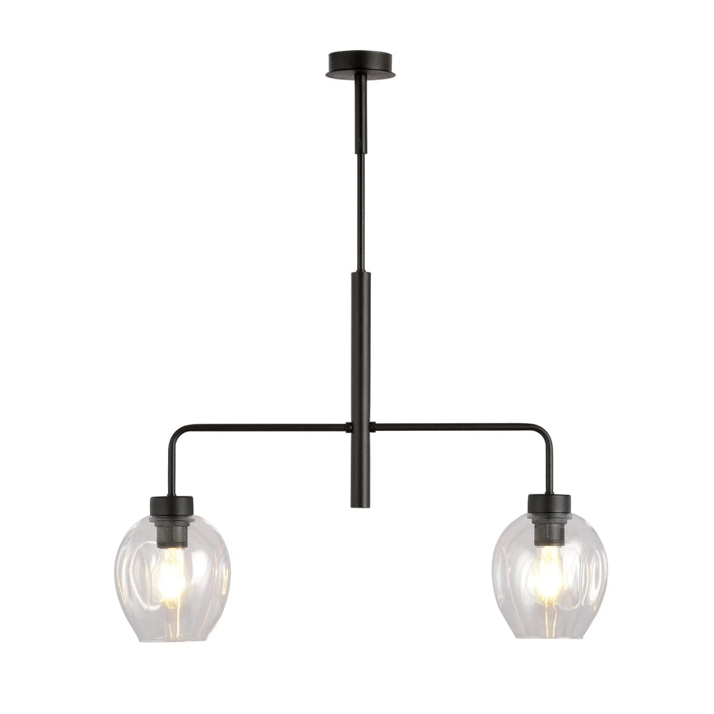 Lampadario Moderno 2 Luci Auriga In Accaio Nero E Vetro Trasparente