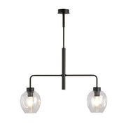 Lampadario Moderno 2 Luci Auriga In Accaio Nero E Vetro Trasparente