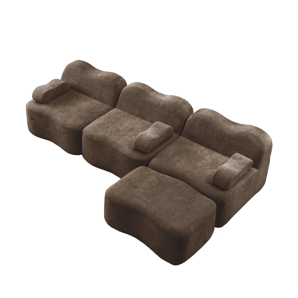 Divano Angolare Modulare 3 Posti con Ottoman ¨C MINIMAL ¨C Tessuto Marrone, Braccioli Mobili