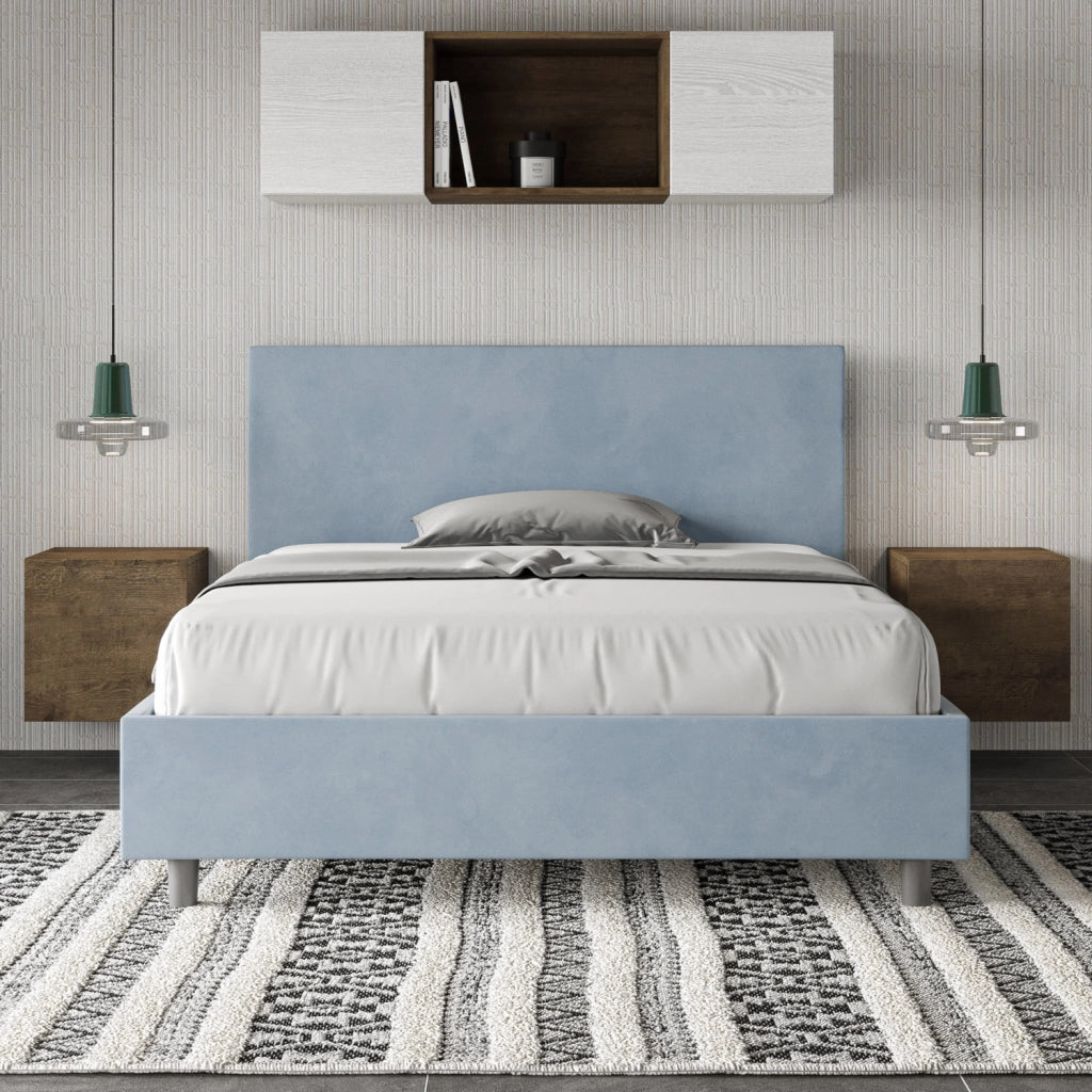BS COM Letto una piazza e mezza contenitore imbottito 130x200 microfibra azzurro