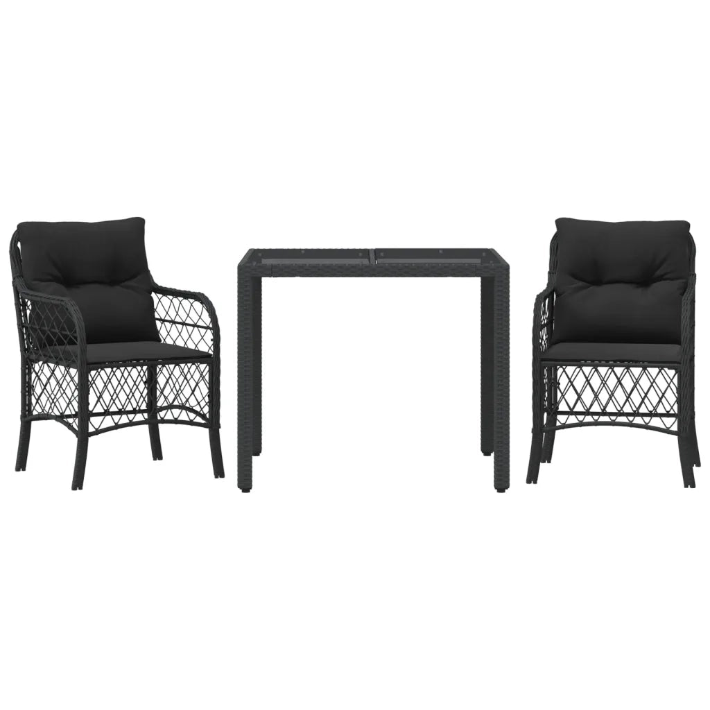 Set da Bistrò 3 pz con Cuscini Nero in Polyrattan