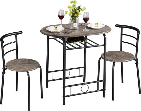 Set da pranzo 3 pezzi - Per cucina e balcone - Tavolo in legno - Miele scuro