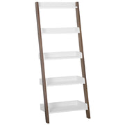 Libreria a a scala 5 ripiani in legno scuro con espositore per libri bianco