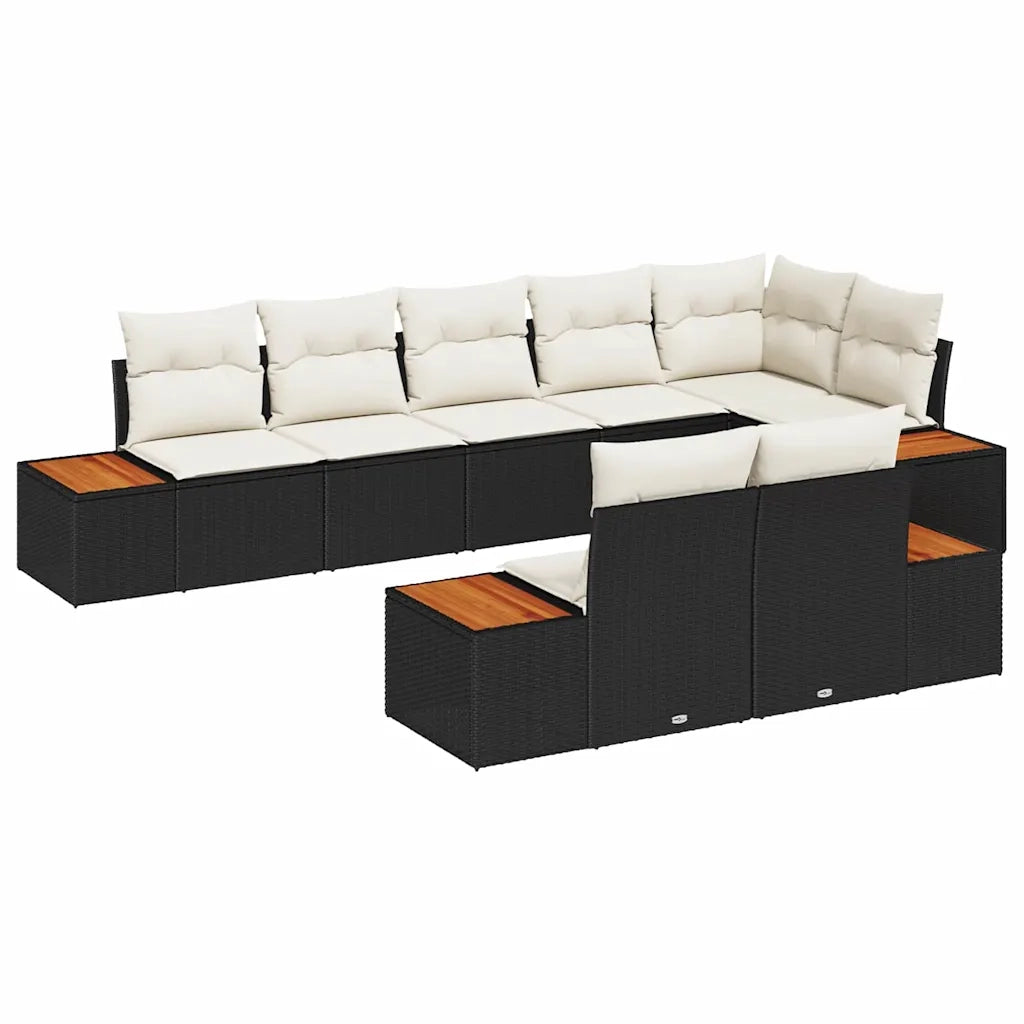 Set Divano da Giardino con cuscino 8 pcs Nero Poly Rattan