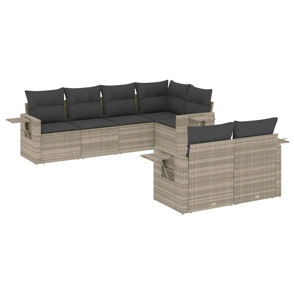 Set Divani da Giardino 7pz con Cuscini Grigio Chiaro Polyrattan