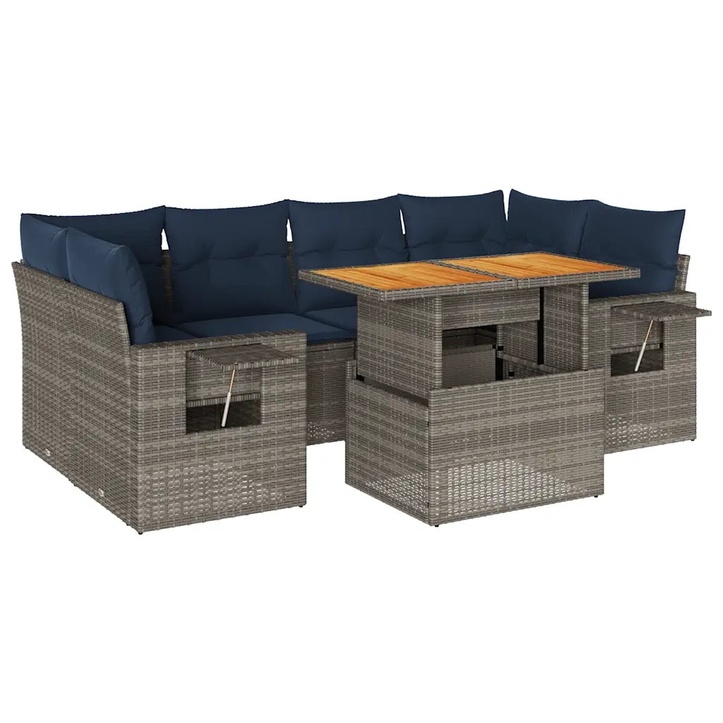 Set Divani da Giardino 7 pz con Cuscini Grigio in Polyrattan 3327120