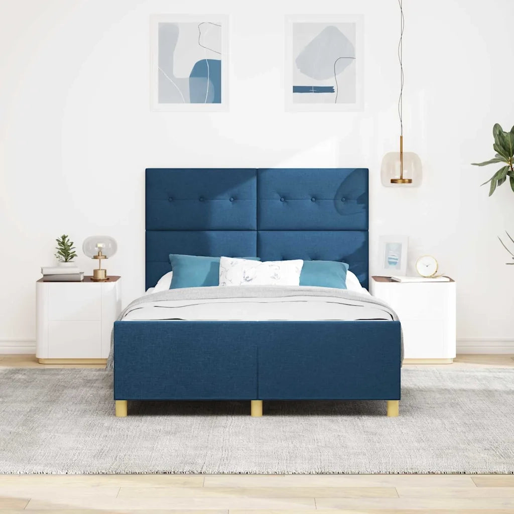 Letto matrimoniale | Letto per adulti | Struttura del letto con testiera Blu 140 x 200 cm Tessuto
