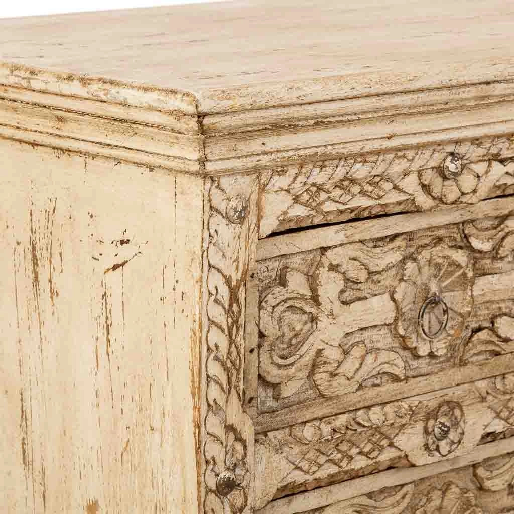 Cómoda de madera artesanal con 5 cajones blanca 100x43x95h cm