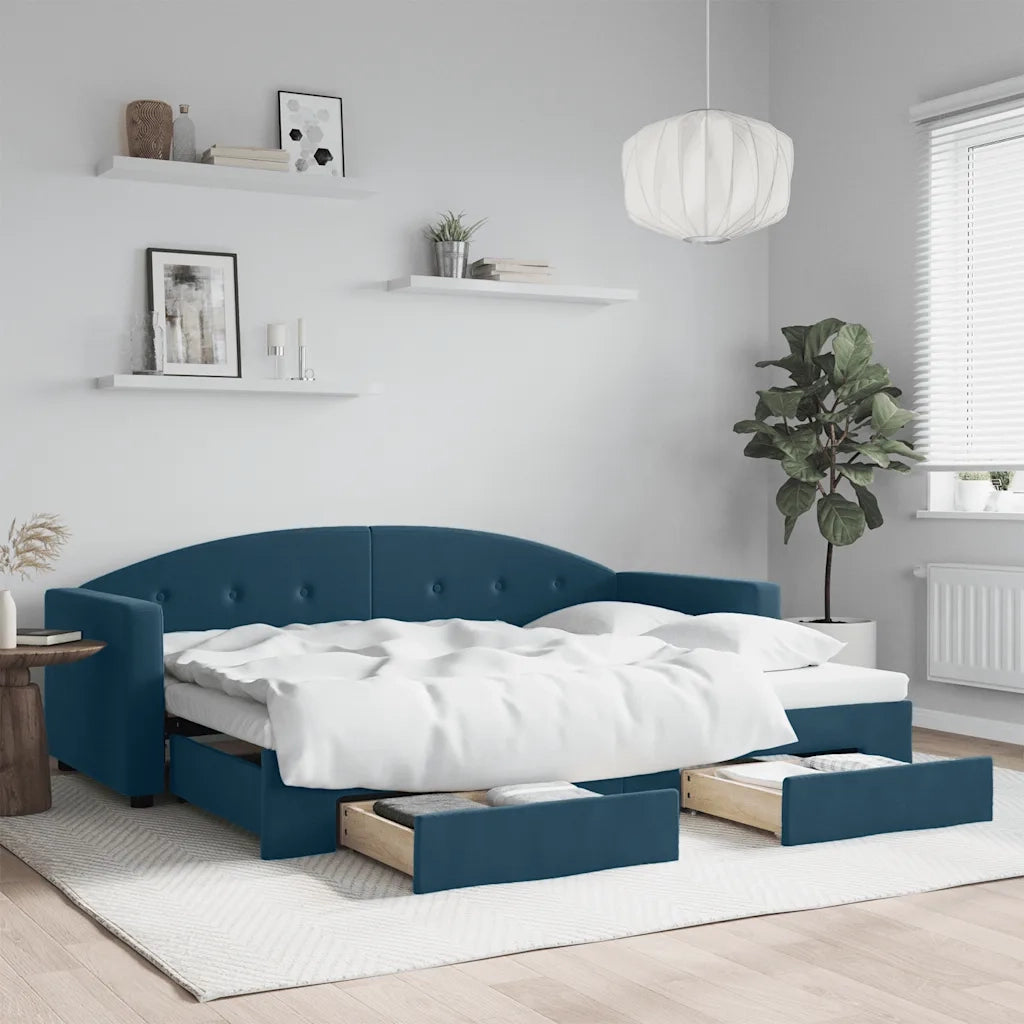 Divano Letto Estraibile con Cassetti Blu 80x200 cm Velluto 3197341
