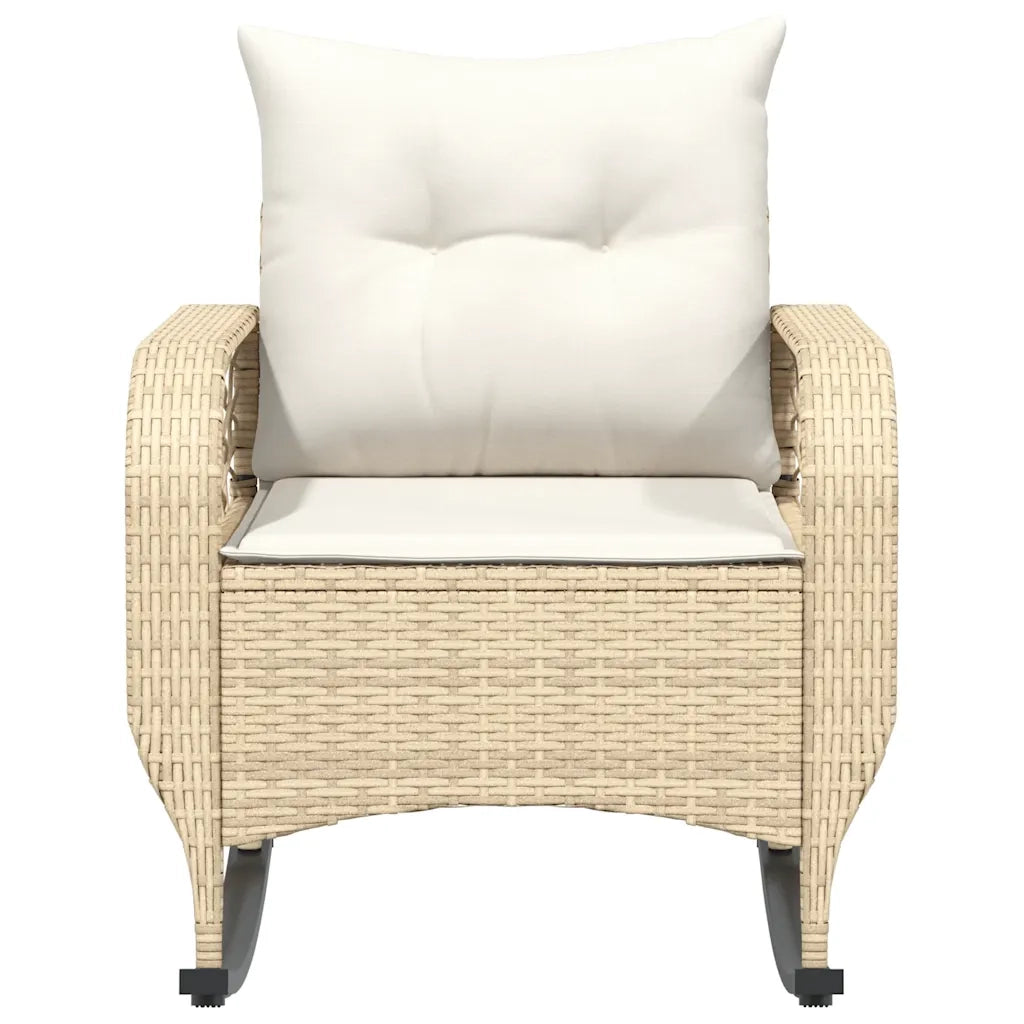 Sedia a Dondolo da Giardino con Cuscini in Polyrattan Beige 4104197