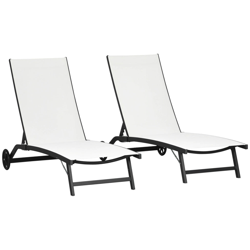 Set 2 Lettini Prendisole Reclinabili ¨C Xylo ¨C Alluminio Tessuto Traspirante Crema 66x165x102 cm