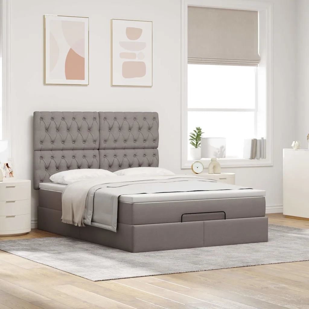 Struttura Letto Pouf con Materasso Tortora 140x190 cm Tessuto 3313241
