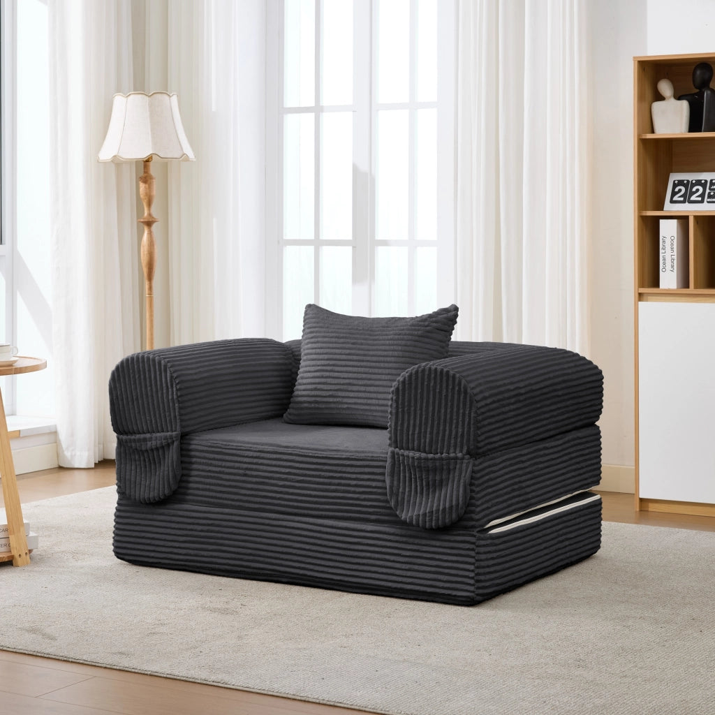 POLTRONA LETTO 33x33x95 cm Tessuto Corda Grigio con cuscino