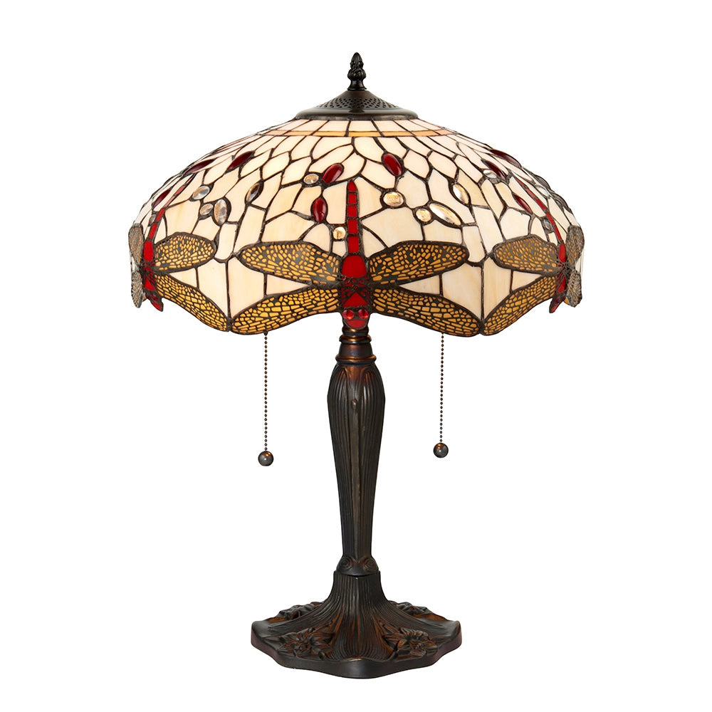 Lampada da tavolo vetrata Tiffany Dragonfly Beige 2xE27