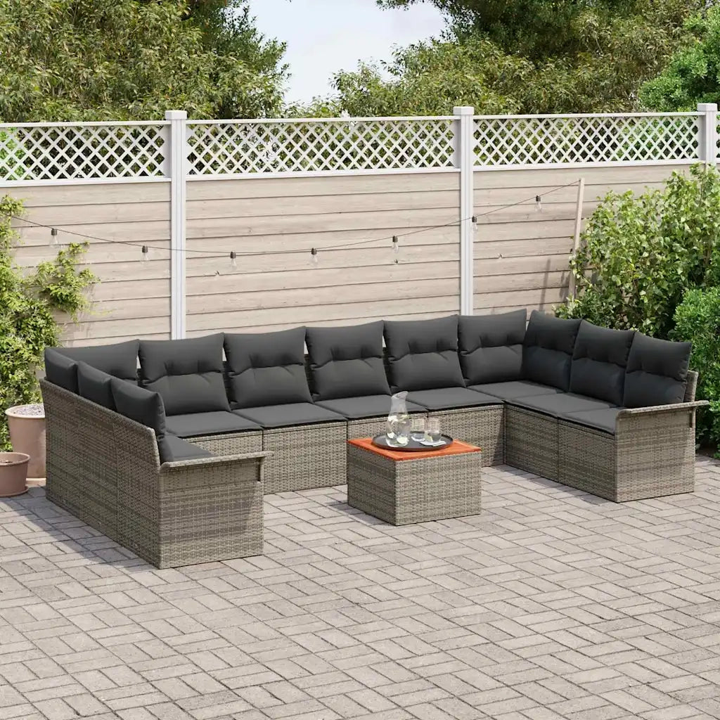 Set Divano da Giardino con cuscino 11 pcs Grigio polyrattan