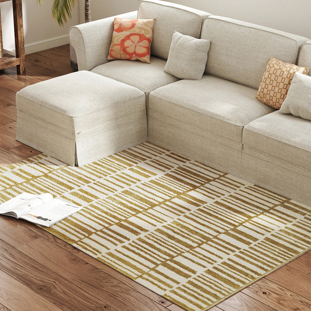 Tappeto Moderno Pelo Corto ¨C Xylo ¨C Lavabile in Lavatrice 170x120 cm Crema per Soggiorno Camera