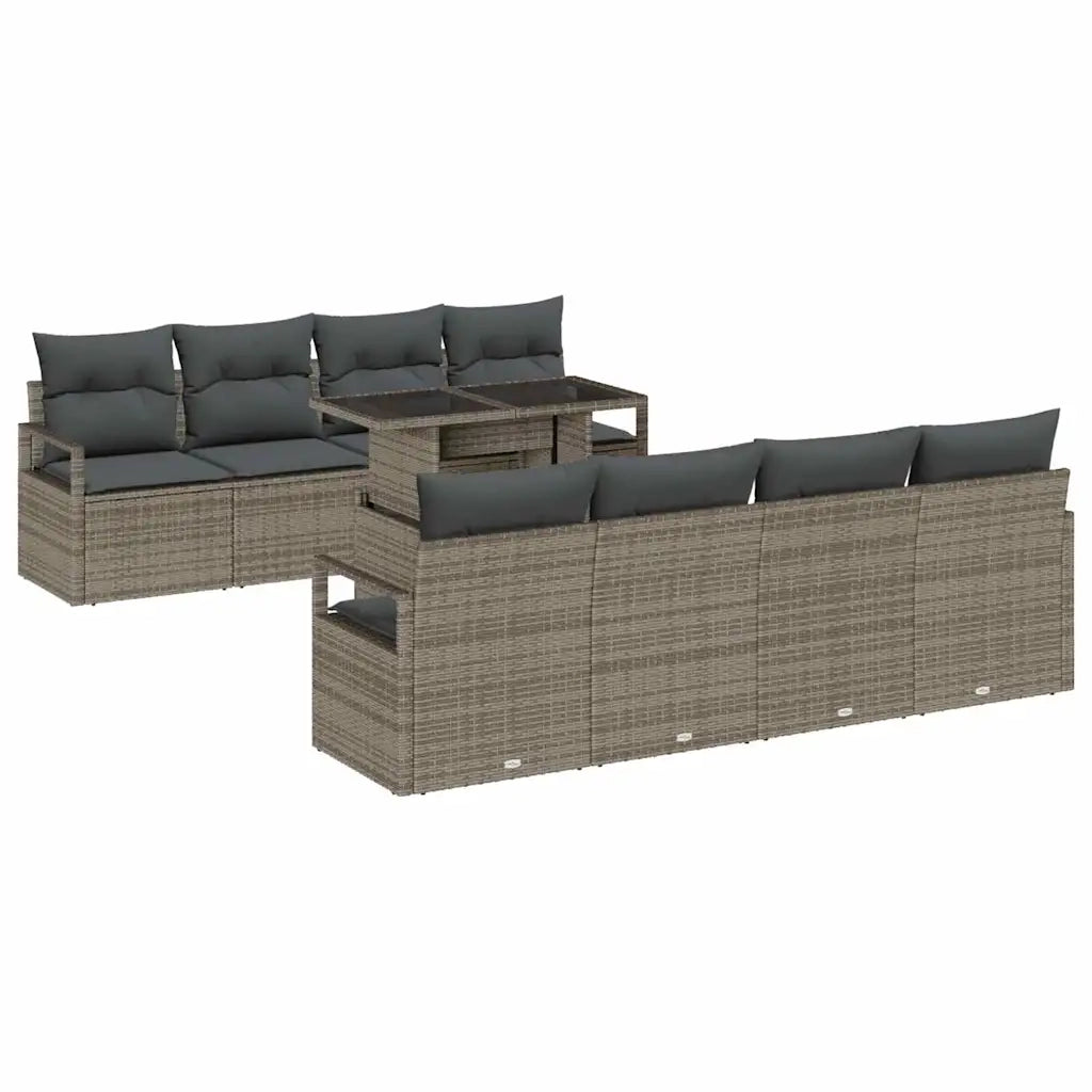 Set Divano da Giardino con cuscino 9 pcs Grigio Poly Rattan 3357522