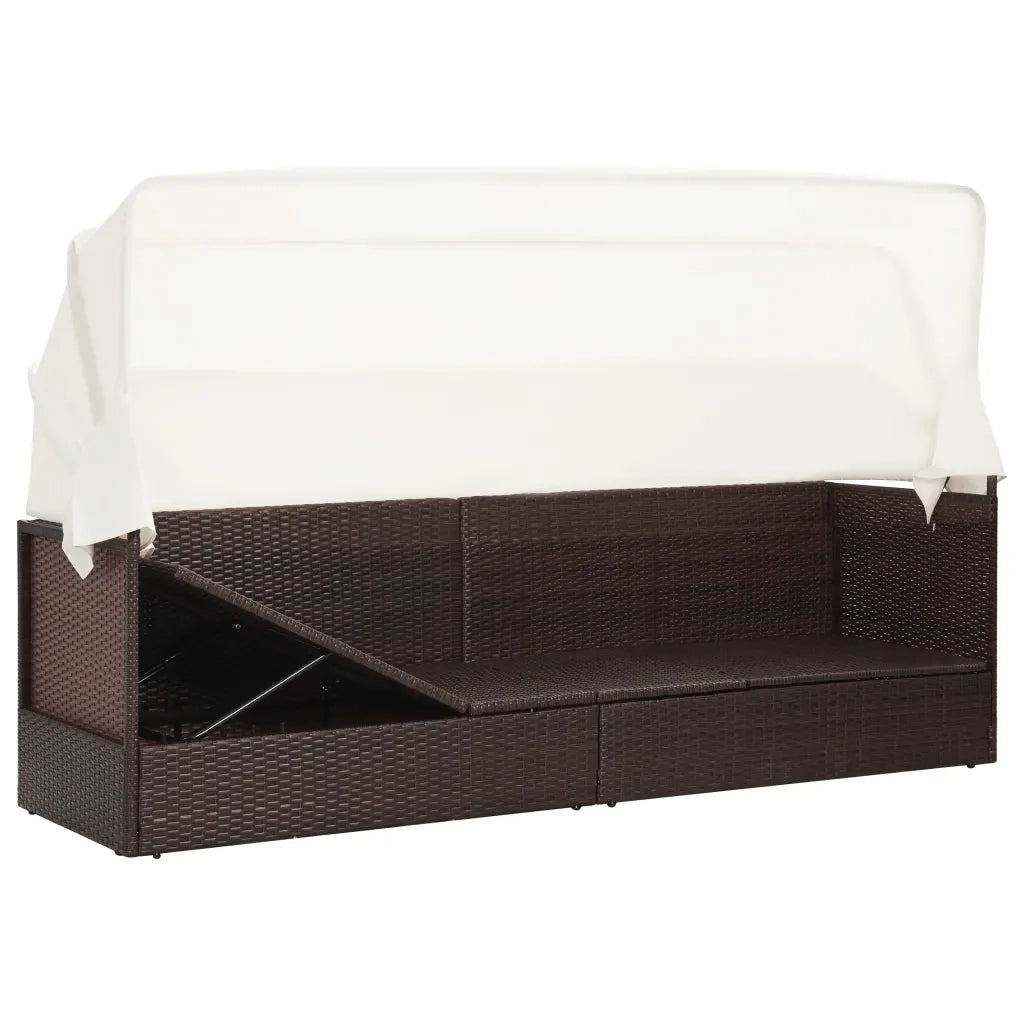 Divano da Giardino con Tettoia-Sofa da Giardino-Divano da esterno in Polyrattan Marrone