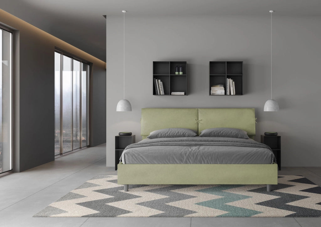 BS COM Letto matrimoniale king size senza rete imbottito 200x210 microfibra tè verde