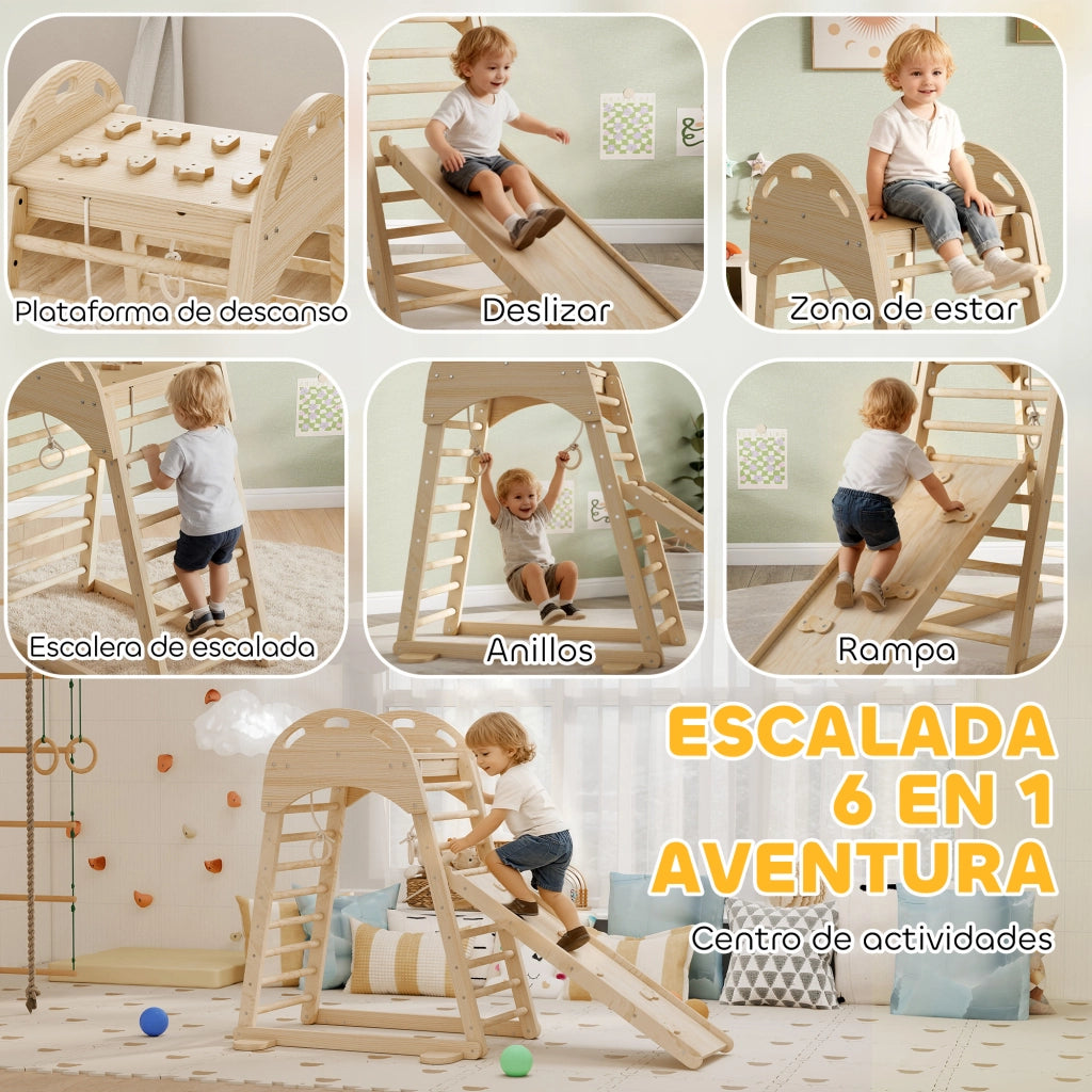 Struttura di arrampicata triangolare Montessori con scivolo ¨C Minimal ¨C legno naturale 90x90x80