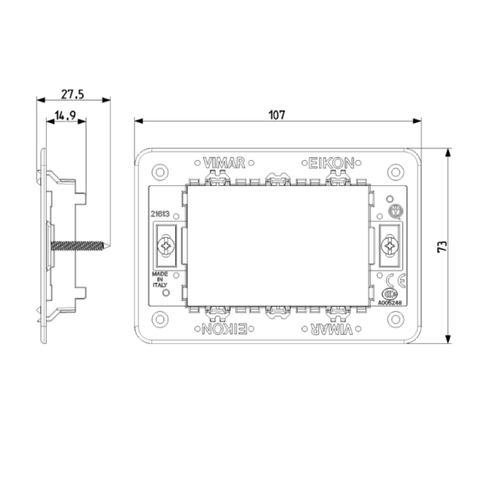 Vimar serie eikon supporto con viti plurimodulo installazione sicura e stabile *** numero posti 3 moduli, confezione 1