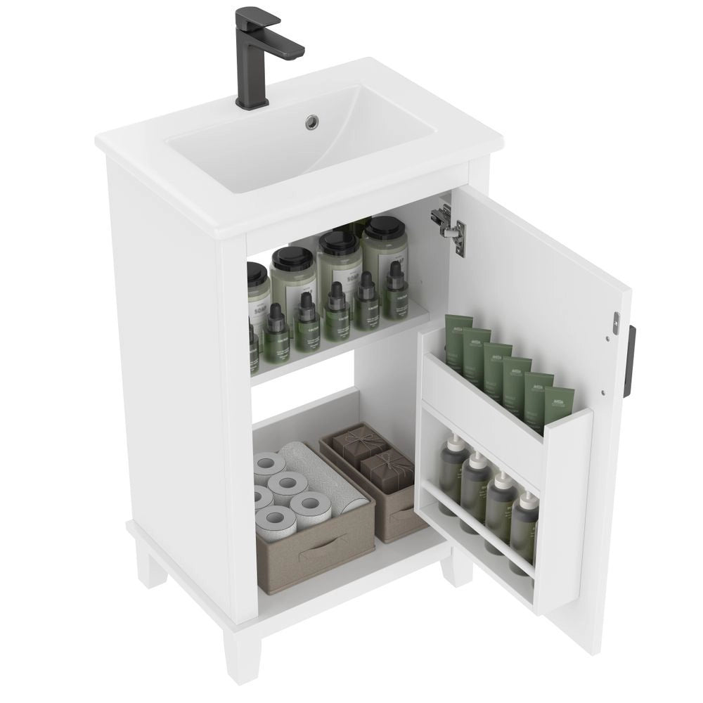 Mobile bagno su piedi - Xylo - 51x34x83cm - Bianco - Lavabo ceramica scaffali regolabili per spazi piccoli