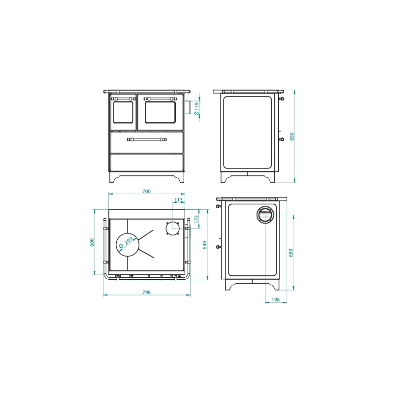 Cucina a Legna Royal Palazzetti New Betty 3,5 Nero