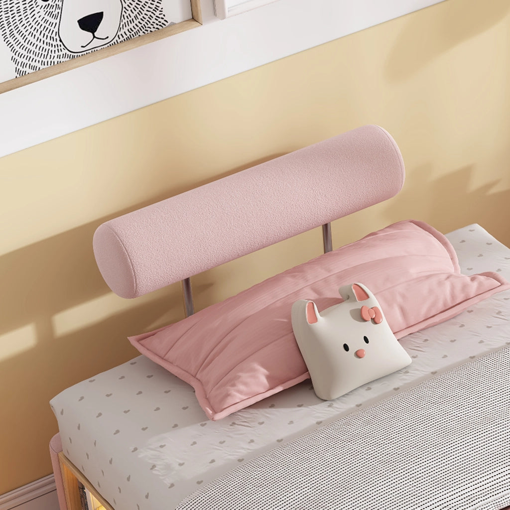 LETTO imbottito Rosa 90x200 cm in velluto con ripiano laterale LED
