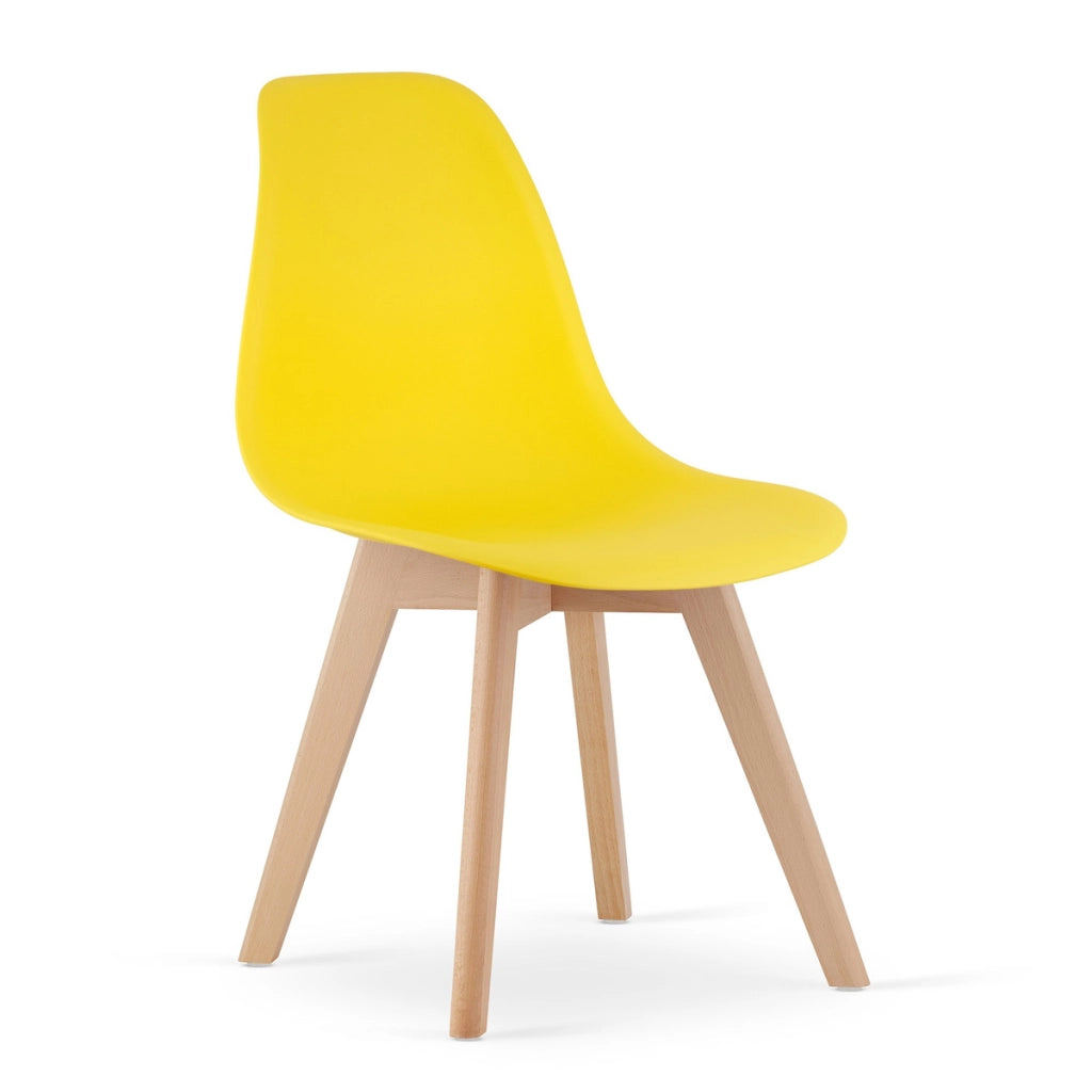 Sedia di design Kito gialla con gambe in faggio