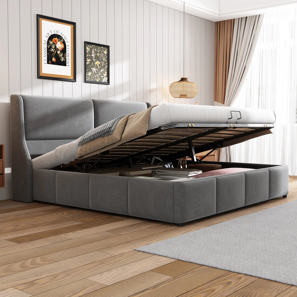 Letto Imbottito Contenitore Matrimoniale Idraulico ¨C MINIMAL ¨C Grigio 180x200