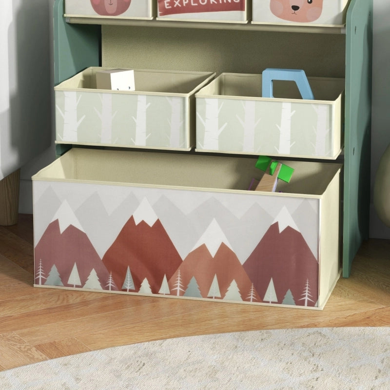 Armadio per bambini con 6 scatole in tessuto, design grazioso, 63x30x66 cm, verde