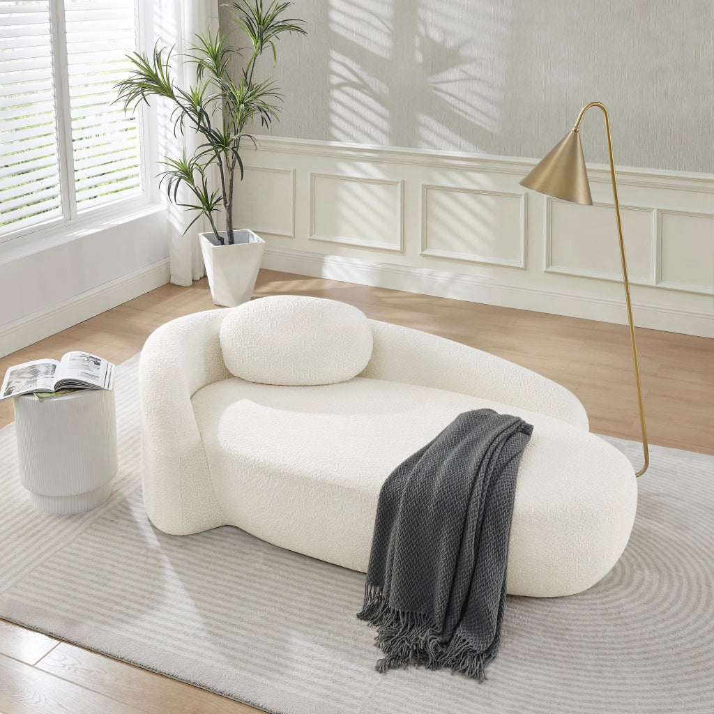 Divano dritto 1 posto con cuscino in schiuma, tessuto Teddy, Beige 102 × 33 × 32 cm