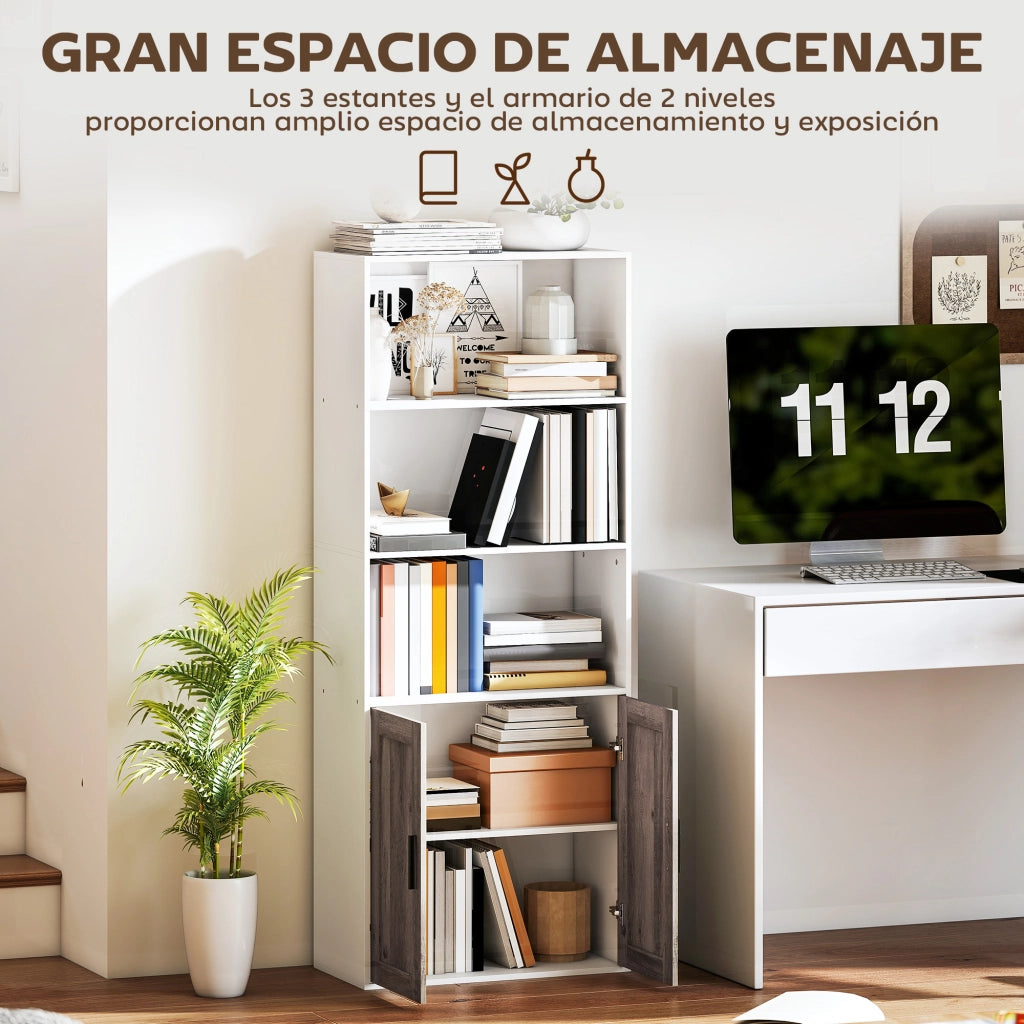 Libreria con Ante e Scaffale Aperto ¨C Minimal ¨C 60x30x149,5 cm Bianco e Marrone