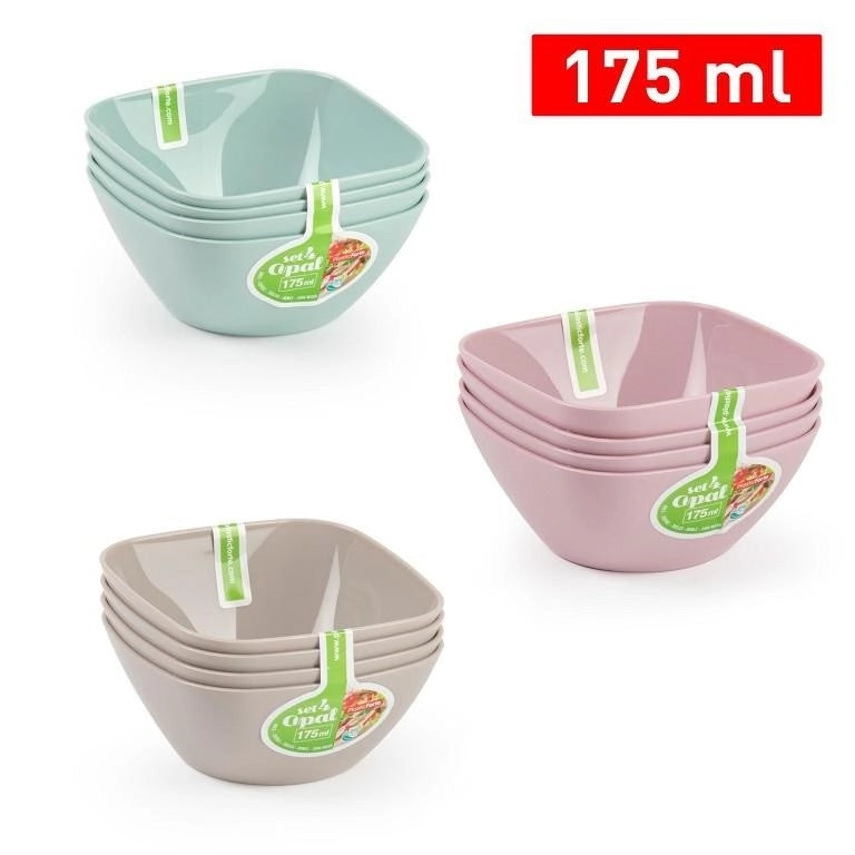 Set 4 Pezzi Ciotole Ciotoline in Plastica Opale 175 ml 3 Colori