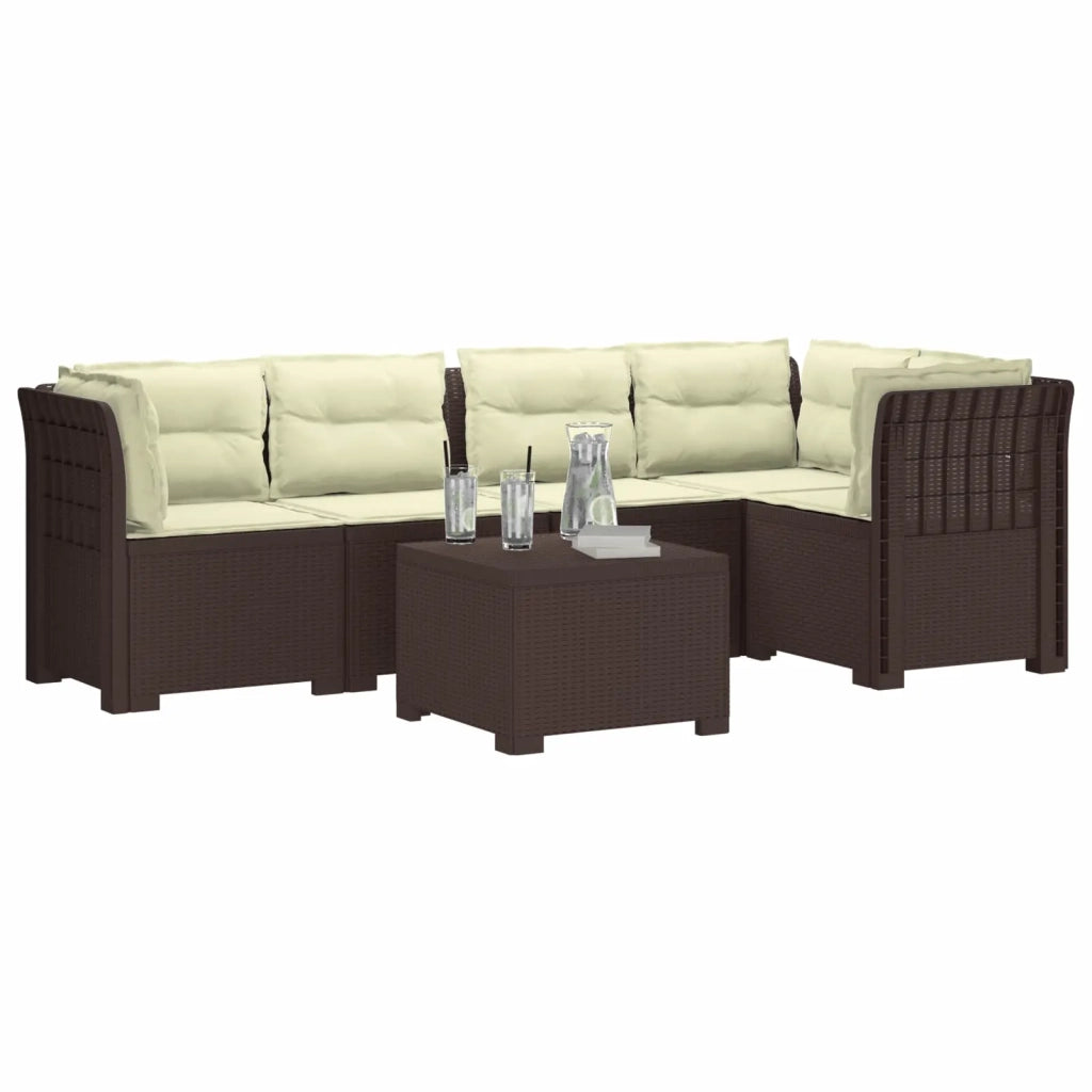 Divano da Giardino 5 Posti con Cuscini Stile Rattan PP Marrone 3444090