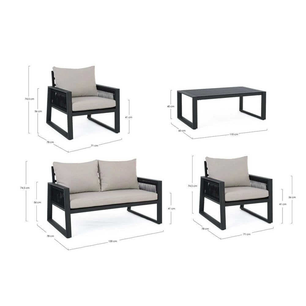 Set da 4 Salotto da Giardino in Alluminio con Cuscini e Corde in Textilene - CAPTIVATING