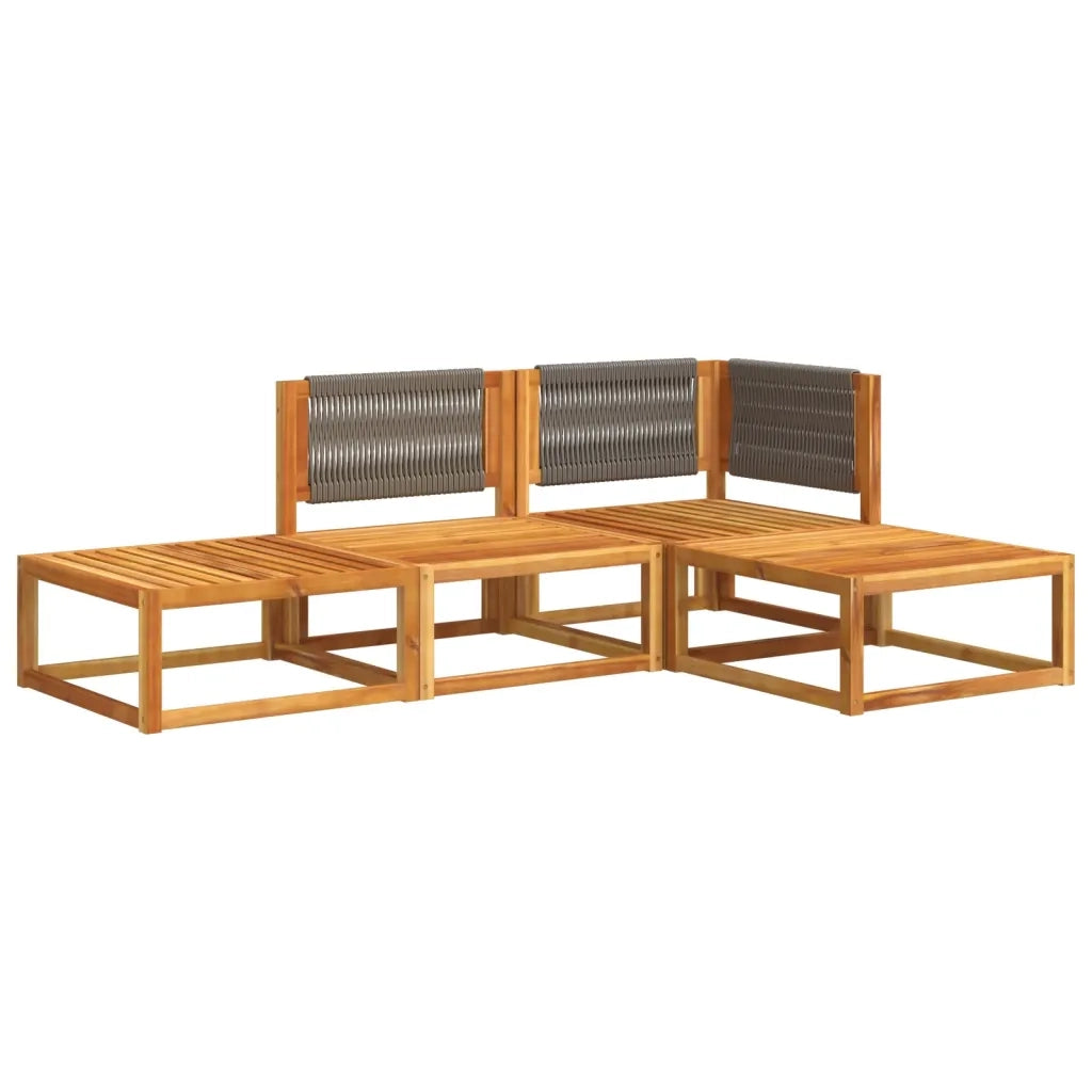 Set di divani da giardino 4 pezzi con cuscini in legno di acacia e corda