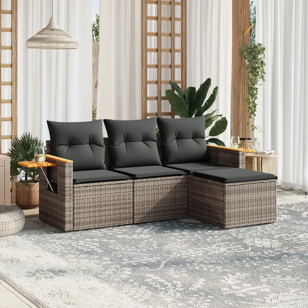 Set Divani da Giardino 4 pz | Set Salotto da Giardino con Cuscini in Polyrattan Grigio