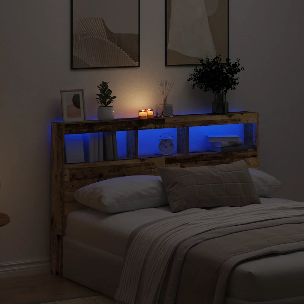 Testiera con Contenitore a LED Legno Antico 160x17x102 cm 863131